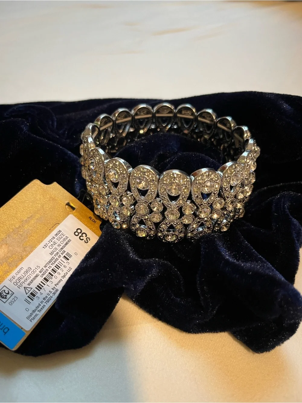 Vintage Monet Rhinestone Stretch Cuff Bracelet - Picture 3 of 4